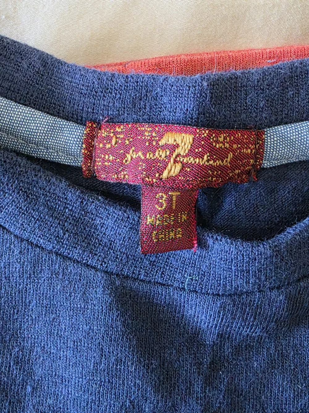 7 For All Mankind Toddler Boy Striped Navy and Red Kids Long-Sleeve Tee